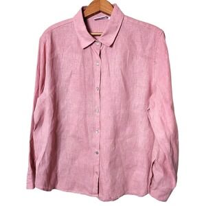 FOIL Pink Linen Button Down Shirt New Zealand Mother‎ of Pearl Button size 12